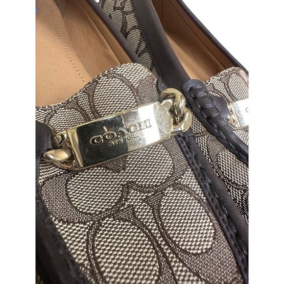 Authentic Brown Tan Coach Logo Women Size 7.5 Loafers Closed Toe Work Flats - Picture 6 of 11